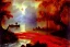 Placeholder: The red hot River Styx leading to hades, Charon, high detail, Impressionist painting, fine detail, high quality,