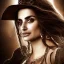 Placeholder: best quality, realistic lighting, masterpiece portrait of Penelope Cruz from pirates of the Caribbean, details, light dusting of freckles, cowboy shot from above, simple chain hauberk, warhammerVector art matte painting digital illustration 3D shading CryEngine Behance HD 3Delight