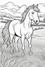 Placeholder: coloring page, horse in a grassy meadow, cartoon style, thick lines, low detail, no shading