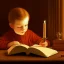 Placeholder: child reading and gathering knowledge in an old room with only candle light, high detail, medieval