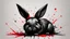 Placeholder: a brutal predator bunny feasting on Easter eggs and smirking menacingly, front view, wild crude minimalist charcoal drawing, shard splatter, kinetic dynamism, dramatic angle, colors of black, grey and a little deep dark red