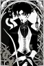 Placeholder: goth male necromancer with black hair and rats in the style of Aubrey Beardsley