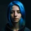 Placeholder: A portrait of a woman in 2023 with blue hair