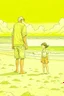 Placeholder: old man walking on beach with little child telling him about the wonders of life style of hiroku ogai