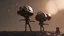 Placeholder: Zwei alienastronauten deren helm mit einer rauchenden wasserpfeife verbunden ist im steampunk stil