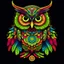 Placeholder: Brightly colored owl with ornate wings and a glowing eye