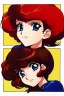 Placeholder: 1girl, retro anime, 80's, redhead,Portrait of beautiful woman, sparkling dark blue eyes,