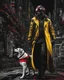 Placeholder: Dogman cyberpunk, lineal arte, intrincado, incredible work of art, black, White, red and yellow colors