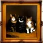 Placeholder: oil portrait of three cats like The Three Musketeers with armor by Rembrandt 8k