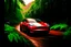 Placeholder: A Tesla's 'Model Y' is racing at top speed, across the 'Jurassic Park' jungle. CINEMATIC. WIDE ANGLE LENS. PHOTO REAL.