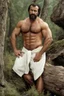 Placeholder: 1970's massive male muscular strong man , Turkish, hairy chest, age 37, muscle daddy, goatee, short hair, oiled, armpits, in a wood, viril chest, bathrobe, serious burly man