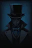 Placeholder: warlock, black top hat, black mask with blue patterns, black trench coat with blue patterns, dark, ominous, Blue, dark gray background, profile picture, simplistic design