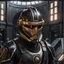 Placeholder: star wars bald male corellian pilot wearing pearlescent black and gunmetal grey First Order special forces heavy assault stealth commando armor and helmet with gold trim inside the jedi temple, hyperdetailed, dynamic lighting, hyperdetailed background, 8k resolution, volumetric lighting, light skin, fully symmetric details