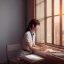 Placeholder: female student studying by the window, anime style, unreal engine 5, sun light, studio lighting --ar 1:1 --v 4