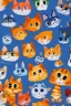 Placeholder: Blue and orange chibi pixar cats with big lifelike eyes and flowers