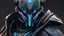 Placeholder: A man wears a black glass Cyberpunk helmet , full helmet cover , Changshan, black and blue color, cyberpunk drawing style, neon, intricate details, highly detailed, high details, detailed portrait, masterpiece,ultra detailed, ultra quality