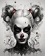 Placeholder: realistic portrait of harley quinn Create an abstract monochromatic composition that features a dynamic play of organic and smoky shapes that evoke a sense of growth and decay. In the center, there should be a complex, fractal structure that resembles the figure of a woman, expanding outward from the center