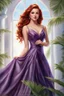 Placeholder: elegance, beautiful woman, 18 years old,front view, tiny, luxuriant, center, single luxuriant purple dress, red hair, render indoor palm, white background,32k, ultra high definition,realistic, white background, clipart, thomas kinkade, blushing, masterpiece, unique, breathtaking, Best Artist, Cinematography, Soft Lighting, Cute and well loved, Creative, Ultra detailed