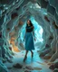 Placeholder: make a picture pretty cave made of crystal diamond 3d fractal recursive cubic and sphere base structures and a beautiful fashion model lady with cute,with dark cyan decholte top and pretty pleated midi skirt,siver she walks in cave ,dynamic camera zoom to full body and fallow her inside cave dynamic lights.