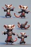 Placeholder: hi poly kung fu Mud witch cat Crab Monkey Opossum T-pose just the character and simple background