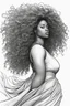 Placeholder: Create a coloring page of a beautiful black curvy female looking to the side with curly wild hair blowing in the wind. No shading, No color, no gray, white back ground