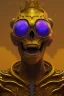 Placeholder: purple African alien, cracks in the head, wicked, Asian eyes, crown, blood, 8k, finely detailed, photo realistic, Boris Vallejo style turquoise skull head gold dragon space alien rain skeleton silver helmet golden space suit spaceships