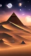 Placeholder: paisaje de dunas con una piramide en el fondo, cielo estrellado y luna llena, impresionismo detallado