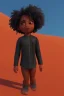 Placeholder: 3D render of a cyberpunk tribal young black girl, black hair, ragged shirt, on a orange dune background, digital art