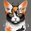 Placeholder: Orange, black and white palette cat in artistic style with horns