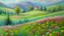 Placeholder: oil painting, pastel, vintage flower field in spring, easter, ,chapel, Mountains, brush strokes ,Thomas kinkade style