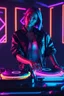 Placeholder: a woman dj player music club disco,in front of a turn table, glowing neon vray, fashion neon light, 3 d neon art of a womens body, neon art, neon digital art, neon coloring, intricate neon circuit pattern, neon glow concept art, colorful neon lighting, iridescent neon, glowing neon skin, neon cyberpunk style, neon electronic, neon art style