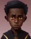 Placeholder: Portrait of a handsome black skinned toddler warlock boy with dark hair by Jim Kay