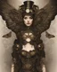 Placeholder: steampunk delicate metal woman, moth, wings, black background