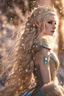 Placeholder: Elven princess,elven crown,long white blonde golden hair,rapunzel hair,ice flowers,beautiful,light blue,dark blue,golden armor,sparkle,glitter,ice flowers,snow,elven ears,dark fairy princess