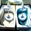 Placeholder: two white sinks, in one of them water is turning right and in the other lef, art, oil drawing, bright,