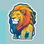 Placeholder: A sticker design in a minimalistic style featuring a caricature anthropomorphic lion in vivid colors. The subject is presented alone on a neutral background.