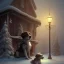 Placeholder: SAD,SCARED, LONELY DOG TIED UP IN FRONT OF HOUSE, winter, 8k resolution, high-quality, fine-detail, intricate, digital art, detailed matte, volumetric lighting, illustration, 3D octane render, brian froud, howard lyon, selina french,