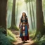 Placeholder: Amidst the towering trees, the American Indian woman, a joyful spiritual wanderer, bridges two worlds with grace. Her traditional attire whispers of ancestors as she navigates the forest with a curious smile, her eyes reflecting ancient wisdom and the mysteries of the woodland.