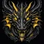 Placeholder: centered crepy stunning dragon head with yellow eyes on black background, dragon looking the camera, dark fantasy, , centered, high detalied, professional, alcohol ink, strong line art, vector graphics, dark mood, realistic, deep colors, cinematic