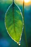 Placeholder: Morning Dew Serenity: Picture a delicate fluorescent glass blue glass leaf in heart form , in the early morning light, adorned with glistening dewdrops. Sharp focus . Iridescent colors with intricate details. The tranquility of the scene mirrors the quiet strength that comes from embracing stillness and finding inspiration in the simplest moments.