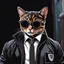 Placeholder: Drawing of a cat with black jacket and glasses NFT style