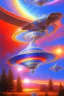 Placeholder: Very beautiful ufo rainbow futurist, intergalactic, mother ship, ashtar command, interdimensionnal