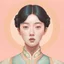 Placeholder: wide shot of a hsiao ron cheng style painting of a Korean idol, perfect facial symmetry, looking straight ahead, natural eye looking at the camera, detailed eyes, realistic skin texture, frontal view, instagram celebrity lookalike, idealized beauty. , natural lighting, pastel background, hip hop aesthetic art style, inspired game illustration, instagram moods, defined expressions, spencer tunick landscape fashion lomography, sarah moon, art nouveau inspiration, surreal paradox, psychedelic, visu