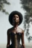 Placeholder: A portrait of a beautiful youthful black woman, wearing a corset, long silky black hair, wizard, magical, ethereal, soft bright lighting. Concept art by wlop. Ultra quality 8k. Fantasy setting.