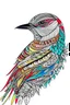 Placeholder: a bird with mandala feathers, bright, colouring pages, thick lines, close up shot, white background