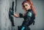 Placeholder: portrait photography, upper body, shot by Canon EOS 5D,indoor, OnlyFans photo, for customers, cyberpunk concept, 20 years old Irish girl Linda, bending to wall, looks perfect, cyberpunk themed toys