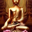 Placeholder: Elegant feline (Siamese cat) laying on Buddha statues lap, observing Thailand, painting impressionism, beautiful, artistic detailed Modifier...