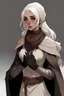 Placeholder: dnd, faded white girl, white hair, in brown Arabic classic clothes, with gloves