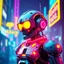 Placeholder: a cyberpunk robot, bright colours, futuristic, dystopia, stylised, digital art, 3d render