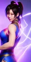 Placeholder: chun li, portrait busty and face, kristin kreuk face, wearing blue dress, light effects, particles,